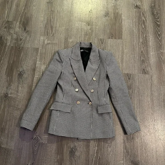 Zara DOUBLE BREASTED HOUNDSTOOTH BLAZER - Picture 3 of 10